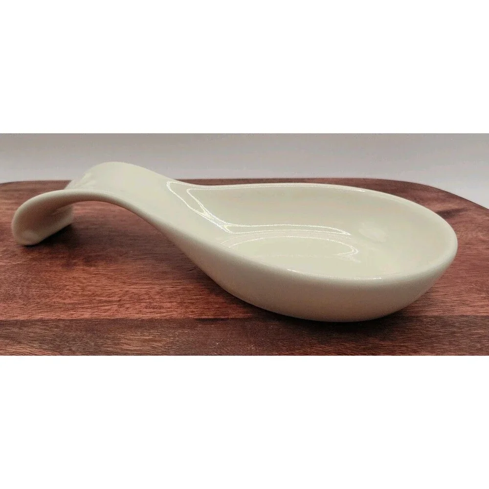 HOME Ceramic Spoon Rest/ Holder for Kitchen Pantry White